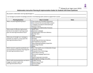 Mathema'cs Instruc'on Planning & Implementa'on Guides for Students with Down Syndrome