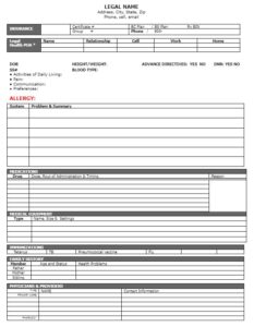 Portable Medical Summary Template